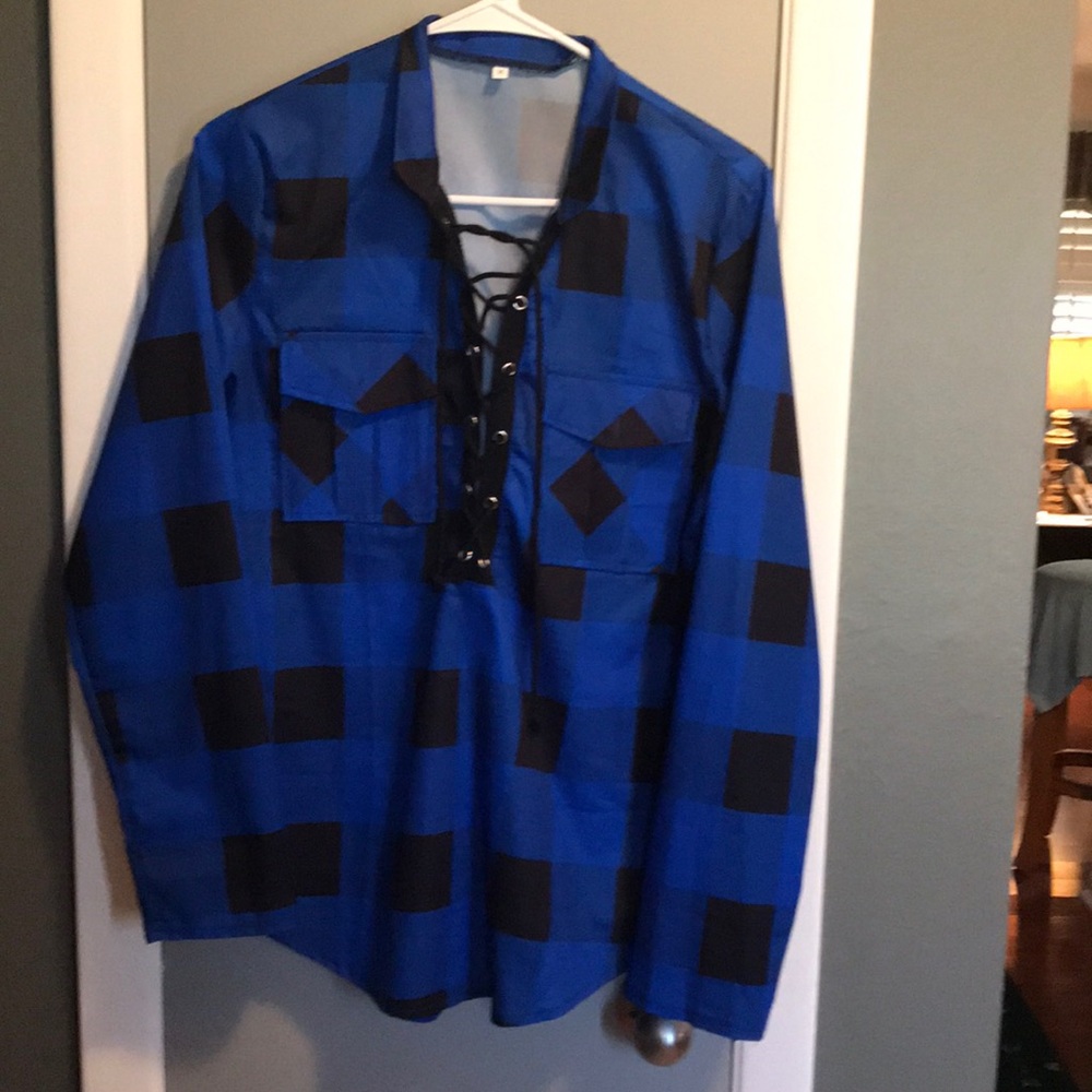 Blue/Black Checkered Blouse